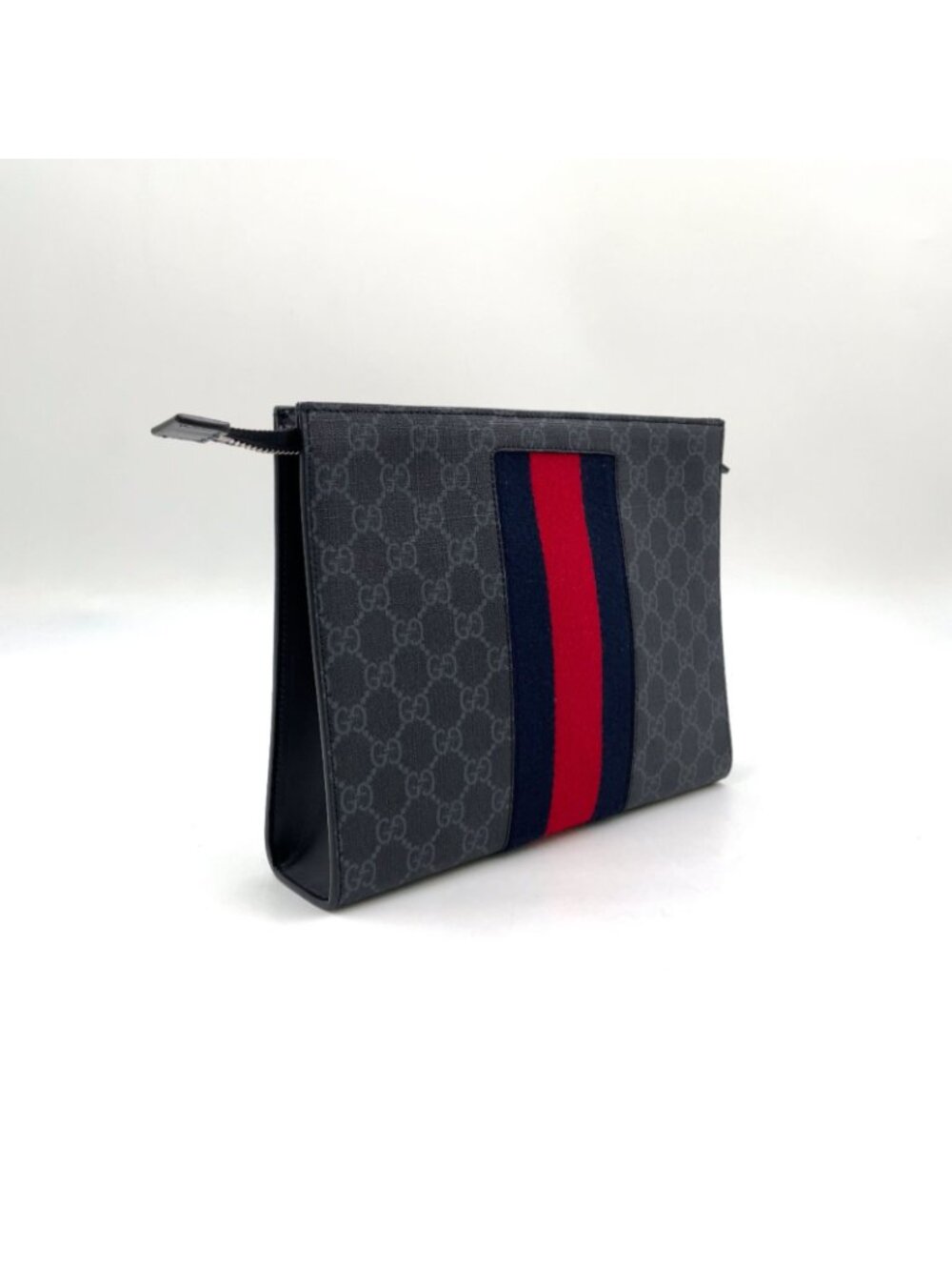 ★SOLD★ Gucci GG Supreme Webbing Line Leather Black Clutch Silver - Picture 2 of 15